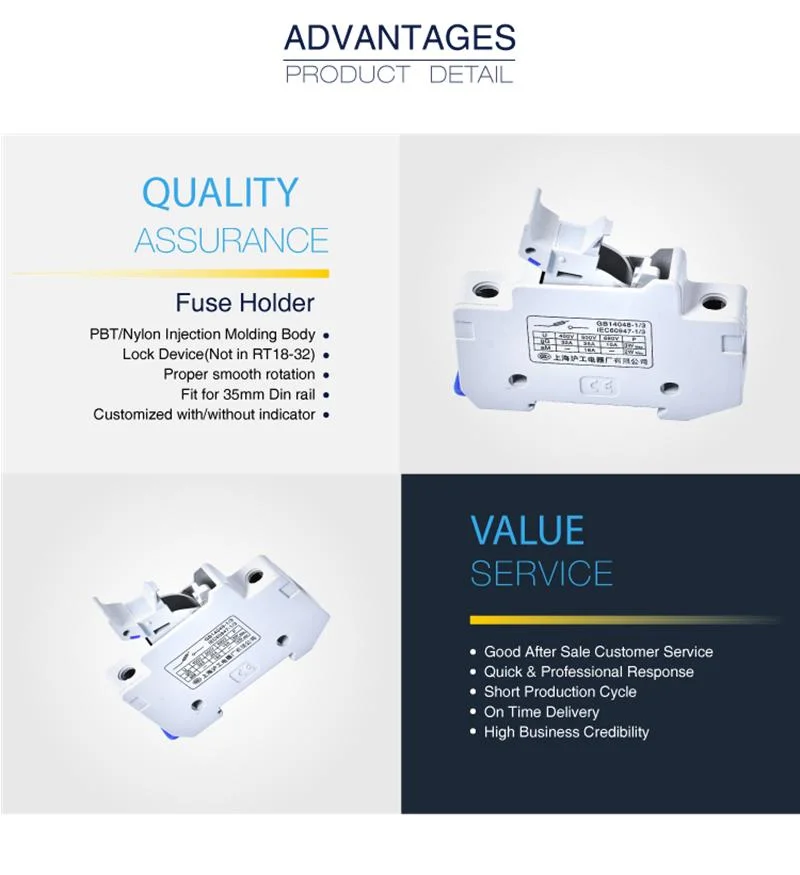 Rt18-32 Low Voltage 10*38 Porcelain DIN Rail Fuse Holder