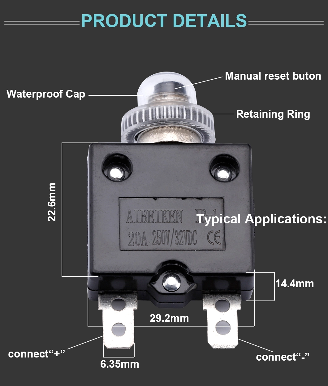 5A 10A 15A 20A 25A Circuit Breaker Overload Protector Switch Fuse Overload Overcurrent Bakelite Materical